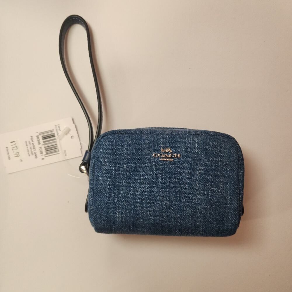 NWT Coach CAP97 Pouch Wristlet IN denim/Silver/Indigo
